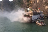 Tàu du lịch trên vịnh Hạ Long bốc cháy dữ dội, nhiều du khách phát hoảng